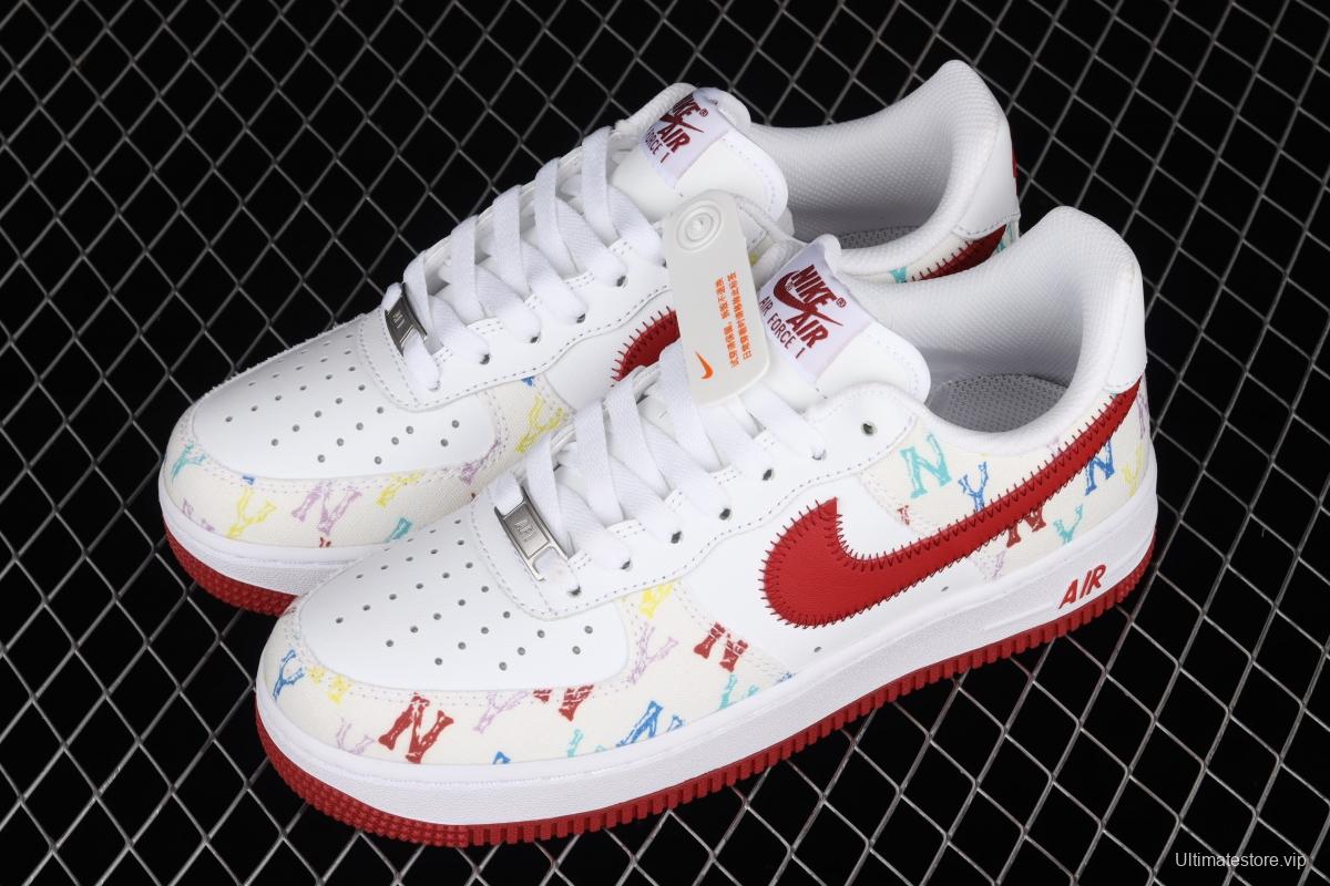 NIKE Air Force 1: 07 MLB Yankees co-signed white and red full sky star color sail leather splicing low upper board shoes 315122-443