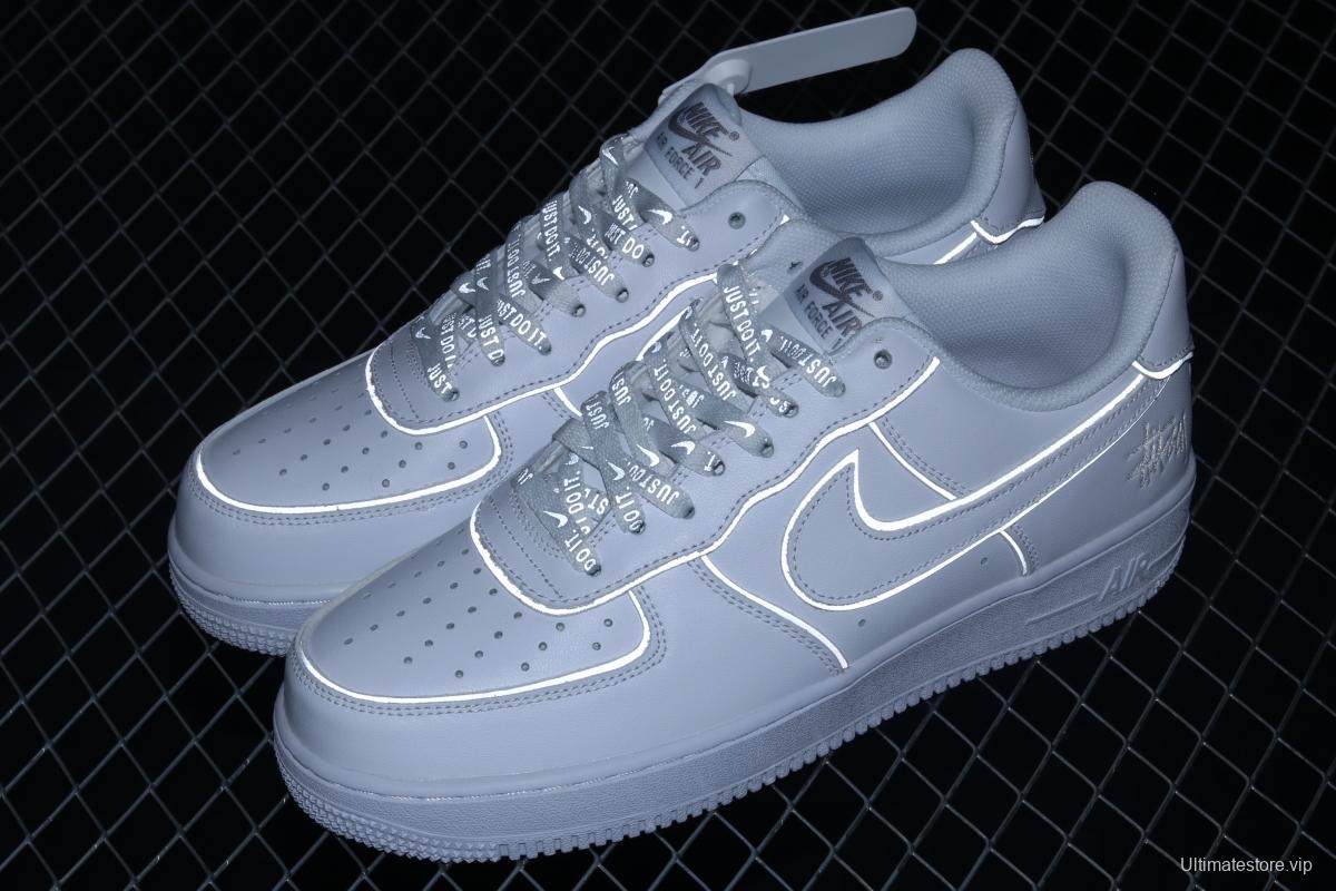 Stussy x Nike Air Force 1 Low Stussy co-named white dazzling color reflective low-top casual board shoes BQ6246-019