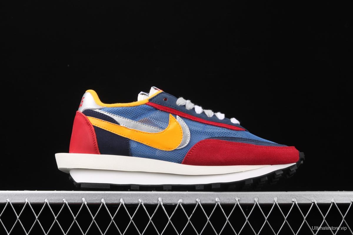 Sacai x NIKE LVD Waffle Daybreak co-signed catwalk style net gauze leather splicing double hook Swoosh running shoes BV0073-400