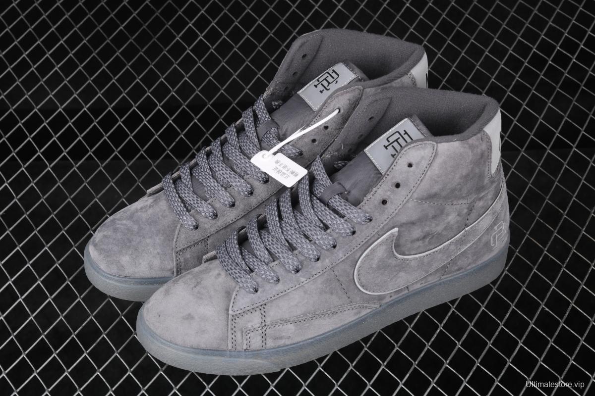 Reigning Champ x NIKE Blazer Mid Retro defending champion joint top suede 3M reflective high upper shoes 371761-900