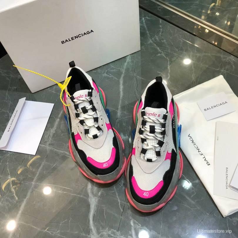 Men/Women Balenciaga Triple S MutiColor Clear Sole Black/Pink Sneaker Item 6380380