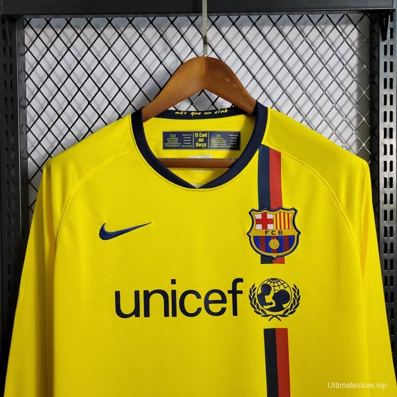 Long Sleeve Retro 08/09 Barcelona Away Yellow Jersey