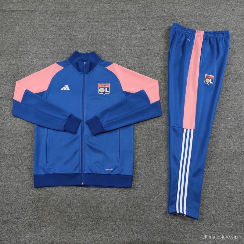 23/24  Olympique Lyonnais Lyon Blue/Pink Full Zipper Jacket+Pants