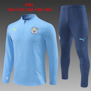 24/25 Kids Manchester City Sky Blue Half Zipper Jacket+Long Pants