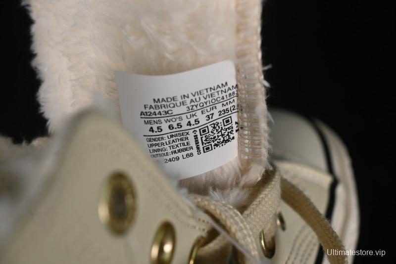 Converse Chuck 1970s Winter Waterproof Leather High-Top Sneakers with Gold Eyelets and Fleece Lining - A12443C
