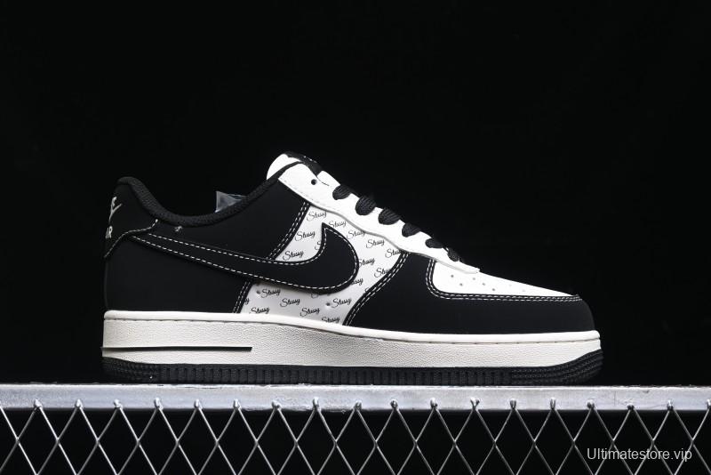 Nike Air Force 1 '07 Low Stussy Collaboration - Black White Mini Swoosh Low-Top Casual Sneakers - SJ6698-010