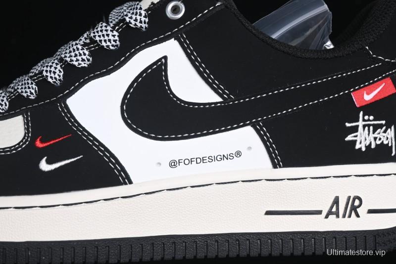 Nike Air Force 1 '07 Low Stussy Collaboration - Black White Double Swoosh Red Tag Low-Top Casual Sneakers - SJ6698-012