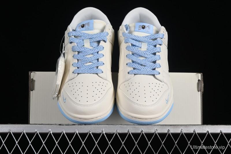 Nike SB Dunk Low BAPE Collaboration - Off-White Mini Blue Swoosh Anniversary High-End Custom Low-Top Casual Sneakers - XD6188-027