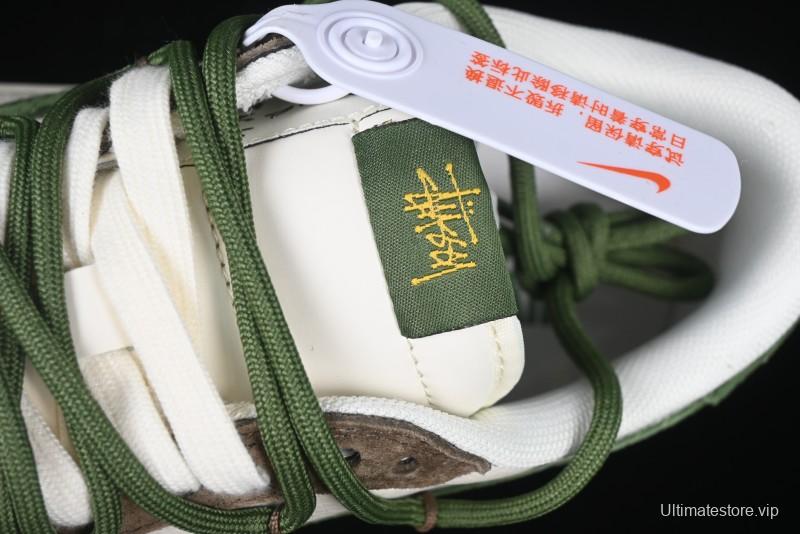 Nike Travis Scott x Fragment Design x Air Jordan 1 Low OG SP AJ1 Stussy Collaboration Suede Green Low Top Casual Sneakers - XS3186-202