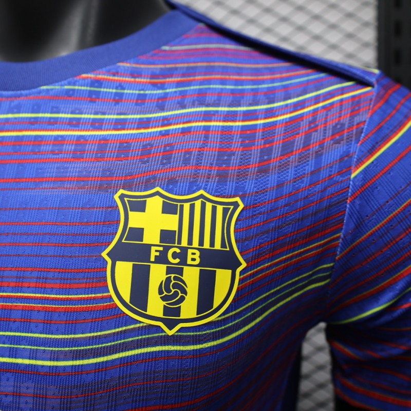 Player Version 25/26 FC Barcelona Blue with Colorful Wave Stripes Jersey