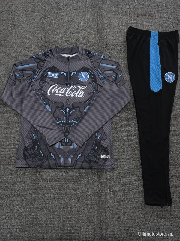 25/26 Kids Napoli Black Grey Camouflage Half Zipper Jacket+Long Pants