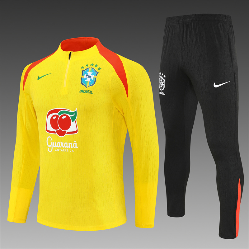 Player Version 25/26 Brazil Yellow Half Zipper Jacket+Long Pants