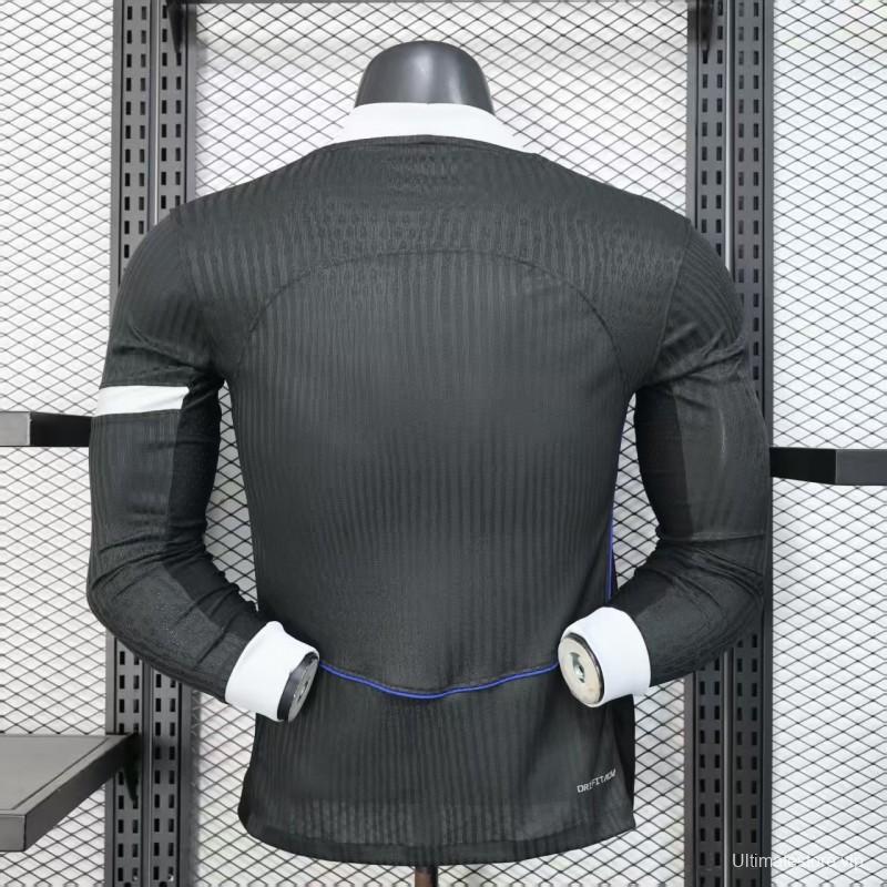 25/26 Player Version  Chelsea Away Dark Gray with Vertical Stripe Texture and Blue Piping Jersey