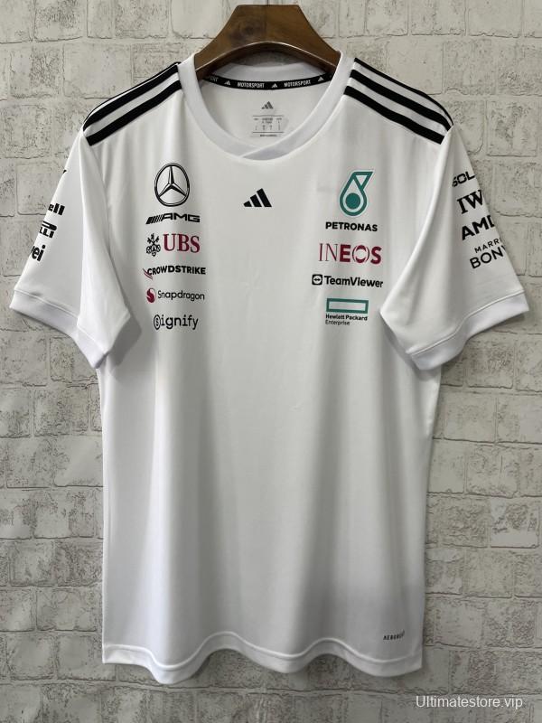 2026 Mercedes-AMG Petronas F1 Team White with Black Shoulder Stripes Shirt
