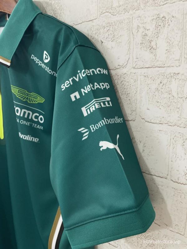 2025 F1 Aston Martin Aramco F1 Team Dark Green with Yellow Zipper Polo
