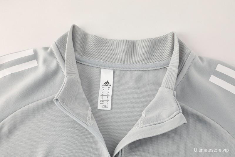 25/26  Adidas Light Grey Full zipper Jacket Tracksuit+ long pants