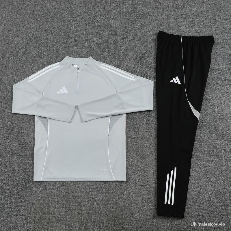 25/26  Adidas Light Grey Full zipper Jacket Tracksuit+ long pants