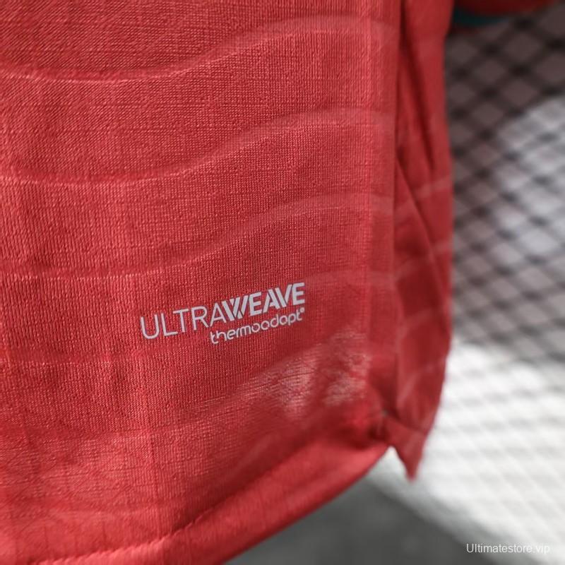 Player Version 2026 Portugal Home Long Sleeve Red with Horizontal Wave Pattern Jersey