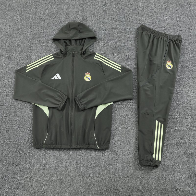 25/26 Real Madrid Dark Grey Green Full zipper Jacket Tracksuit+ long pants