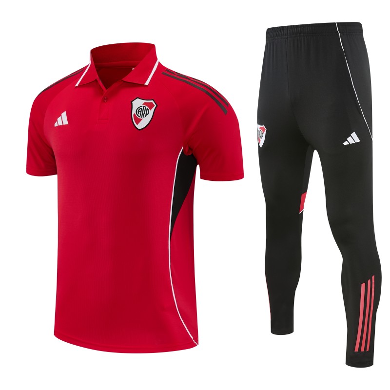 26/27 River Plate Red Polo Training Shirt + Long Pants Tracksuit