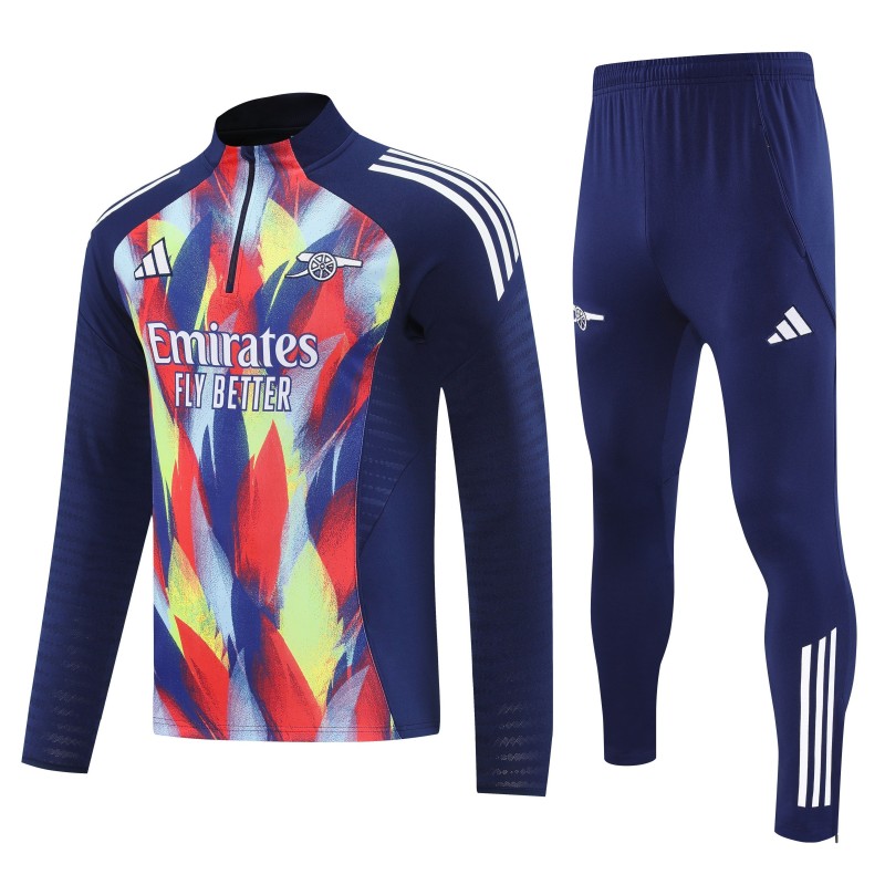 26/27 Arsenal Navy Blue Flame Print Half Zipper Jacket Tracksuit + Long Pants