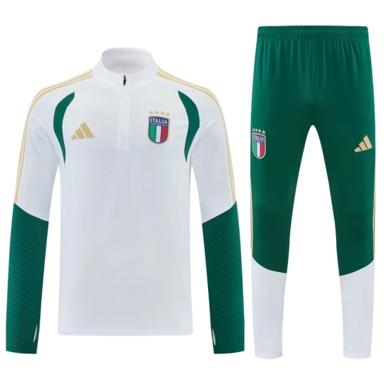 26/27 Italy White Half Zipper Jacket Tracksuit + Green Long Pants