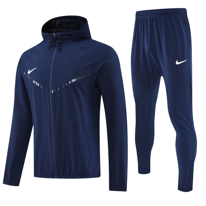 26/27 Nike Navy Blue With White logo Full Zipper Hooded Jacket Tracksuit + Long Pants