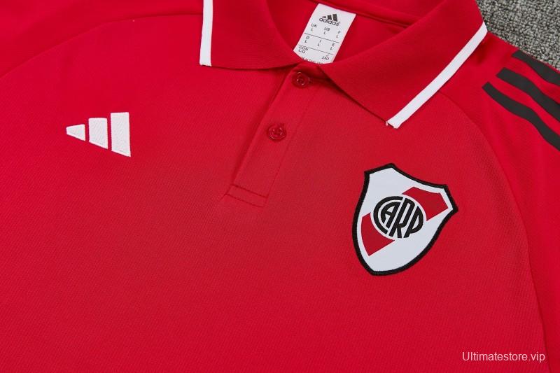 26/27 River Plate Red Polo Training Shirt + Long Pants Tracksuit