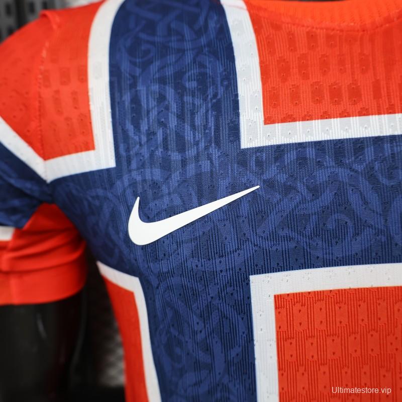 Player Version 2026 Norway Red & Blue with Flag Cross Pattern Home Jersey