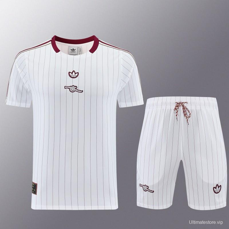 26/27 Arsenal  White Pinstripe Short Sleeve+Soccer Shorts