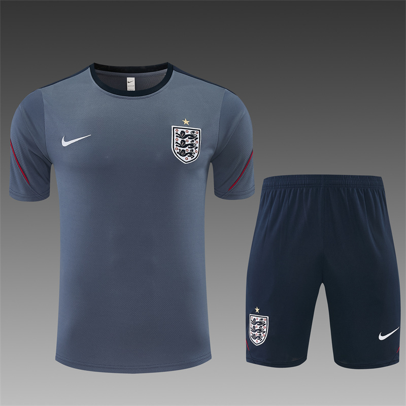 2026 England Grey Short Sleeve+ Navy Blue Soccer Shorts