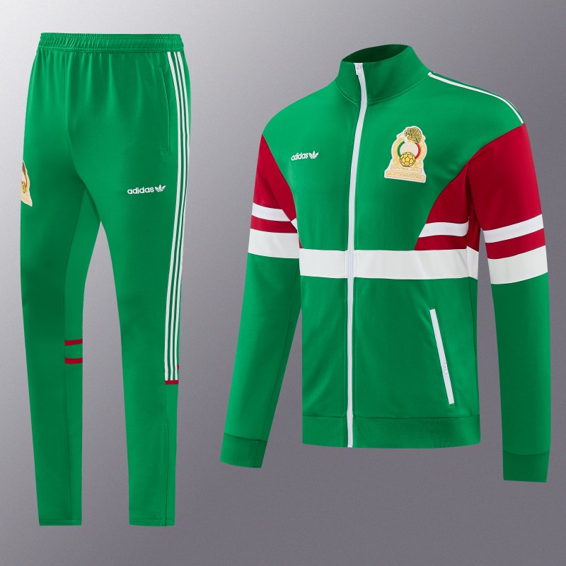 2026/27 Mexico  Green & Red Retro Full Zipper Jacket Tracksuit + Long Pants (Adidas Originals)