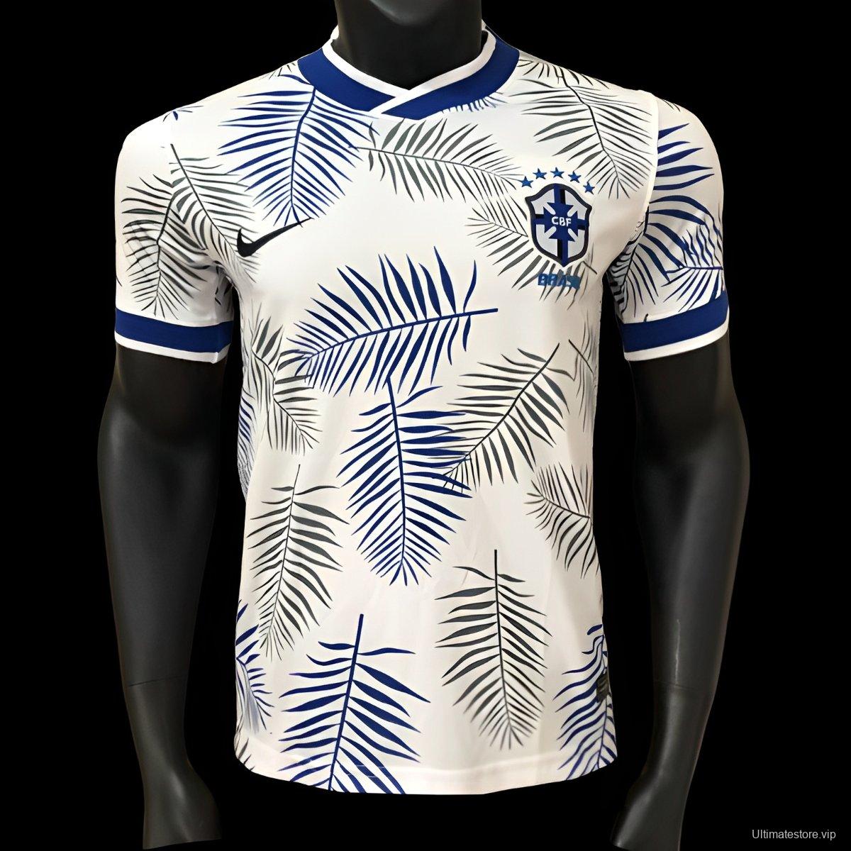 Player Version 2025 Brazil White with Palm Leaf Pattern Jersey