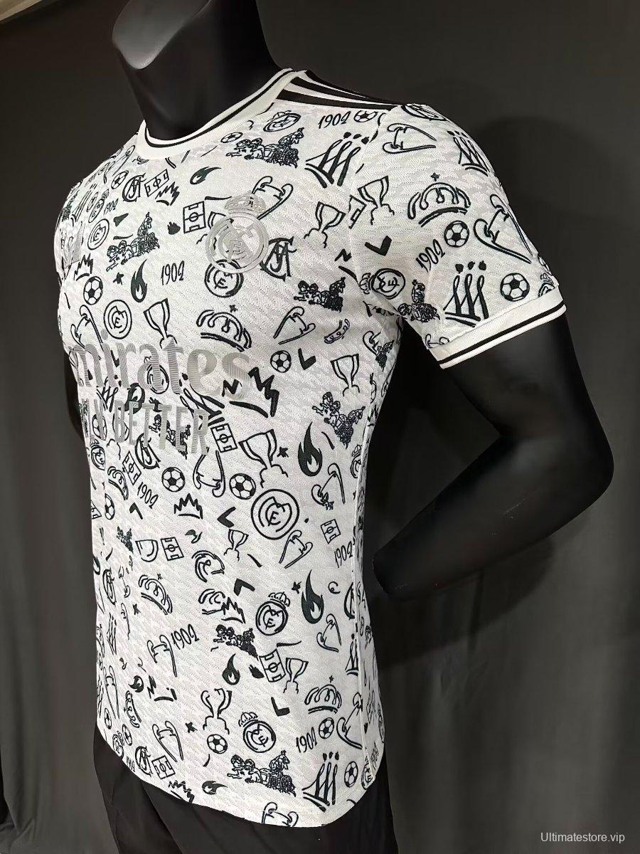 Player Version 25/26 Real Madrid White with Football Icons Pattern Jersey