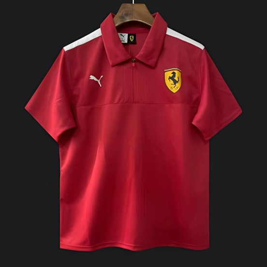 25/26 F1 Scuderia Ferrari Red with White Shoulder Stripes Polo Jersey