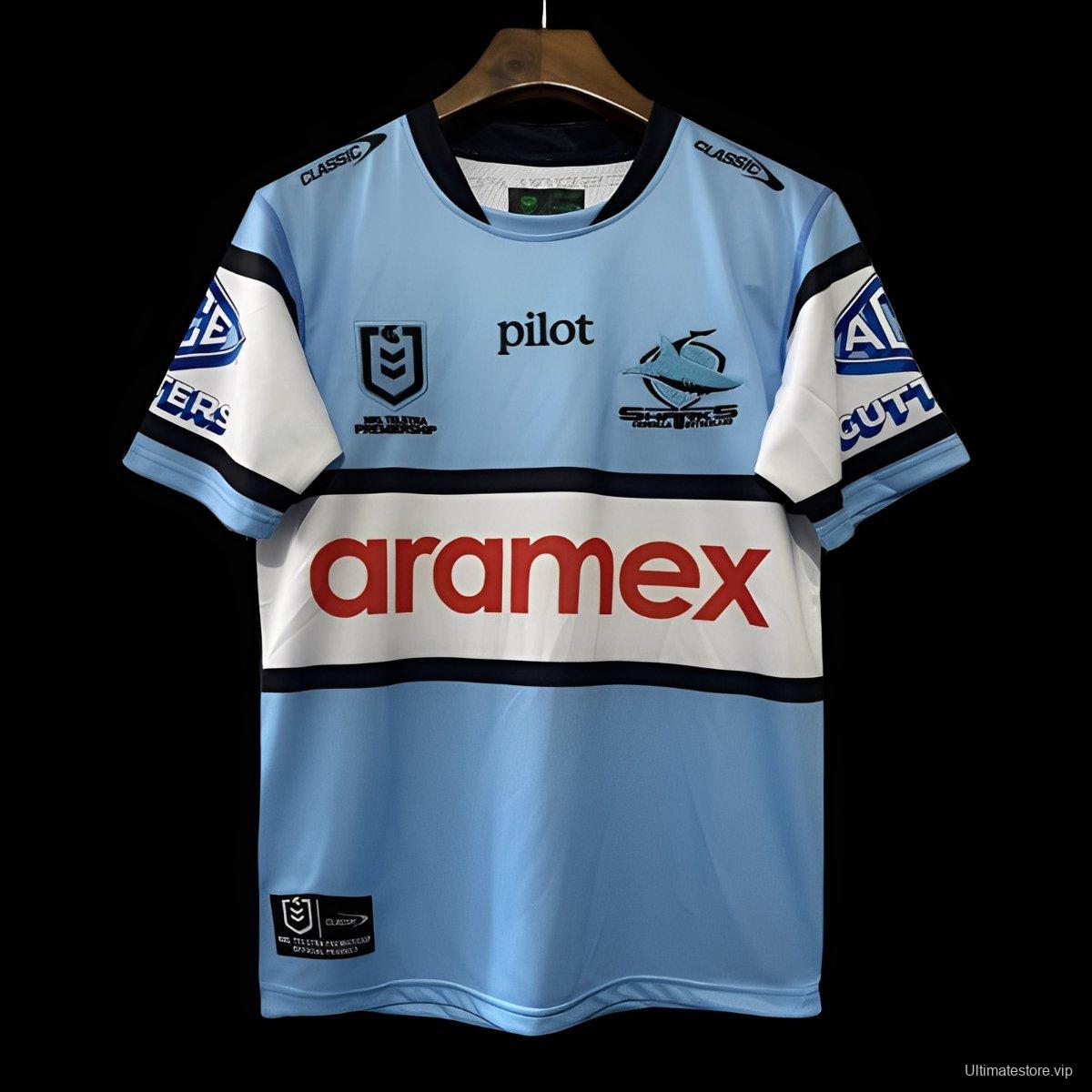 2026 Cronulla Sharks Sky Blue with White Hooped Away Jersey