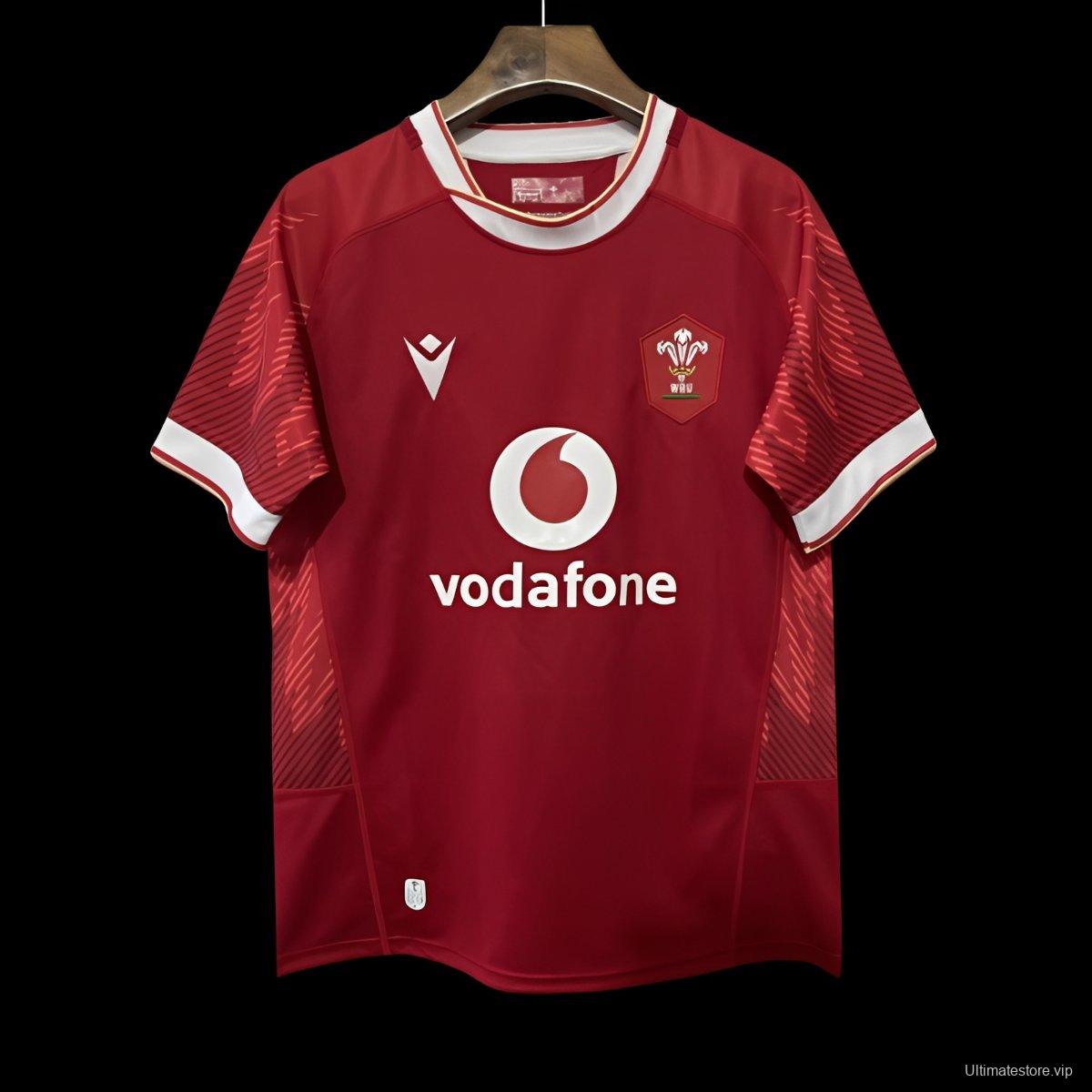 2025 Wales Red with Tonal Wave Pattern Home Jersey