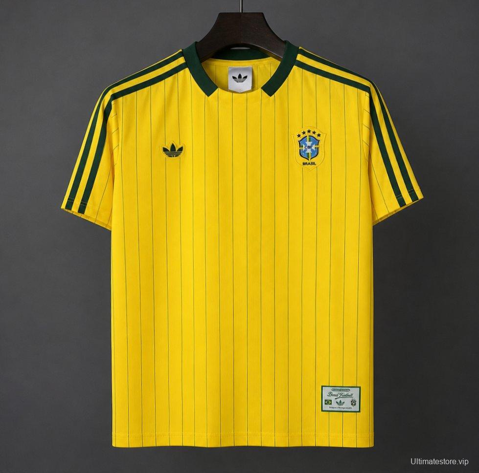 2026 Adidas Originals Brazil Vintage Pinstripe Yellow Jersey